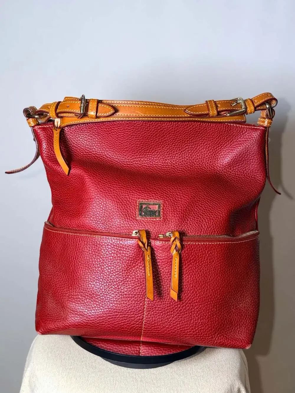 Dooney & Bourke Red Pebbled Leather Dillen Double Pocket Hobo Shoulder Bag